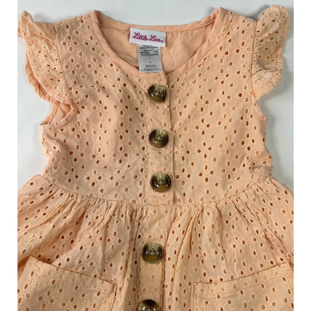Little Lass Eyelet Embroidered Dress Toddler Girls Tropical Peach Cap Sleeve 2T